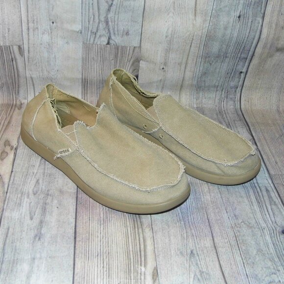 CROCS Santa Cruz Khaki Canvas Loafers Mens Size 13 - Picture 1 of 7